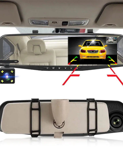 Load image into Gallery viewer, 4.3 Inch Driving Recorder Car DVR Rearview Mirror Dual Lens Car Recorder 1080P IPS Front and Rear Camera Registrar Black Box New
