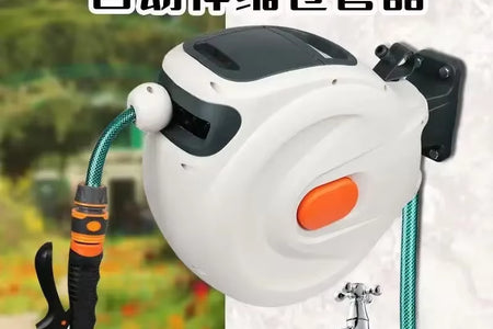 10/20M Automatic Rewind Hose Reel with 7 Pattern Hose Nozzle Water Hose Reel Slow Return System for Car Garden